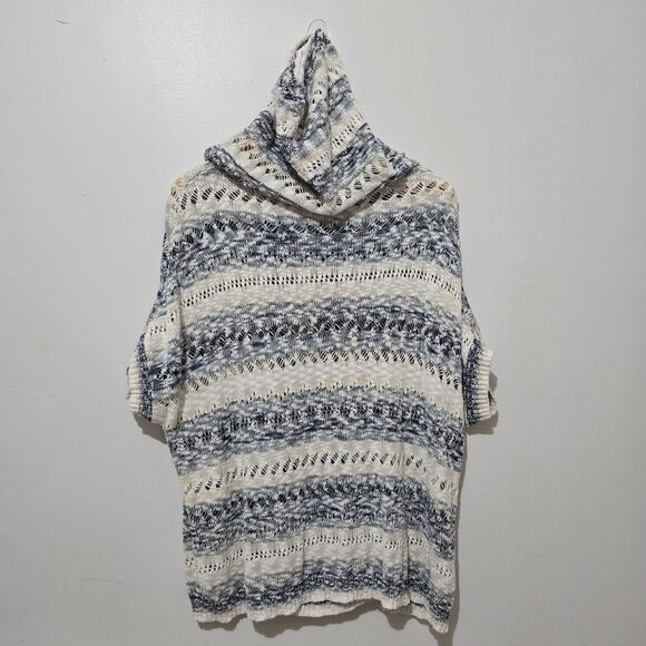 LOFT Outlet Lounge - Sweater Knit Distressed  Pullover - Blue White - Size L - Picture 3 of 7